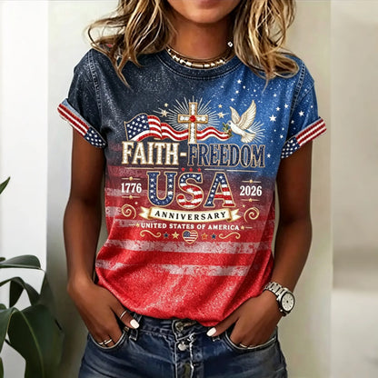 Cardydony Women's Retro Independence Day Anniversary T-shirt