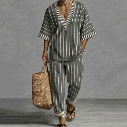 Cardydony Casual Loose Striped T-shirt And Trousers Two-piece Set