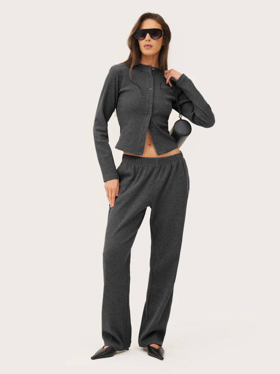 Cardydony Women's Women's Ribbed Knit Co Ord Set – Crop Cardigan & Wide Leg Pants