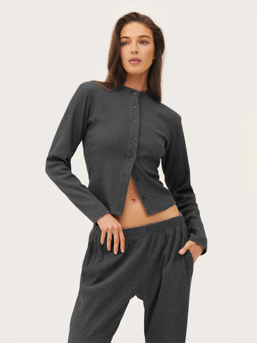 Cardydony Women's Women's Ribbed Knit Co Ord Set – Crop Cardigan & Wide Leg Pants