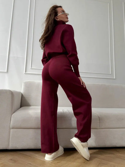 Cardydony Women's Women's Knit 2 Piece Set – Drawstring Wide Leg Pants with Zip Jacket Top
