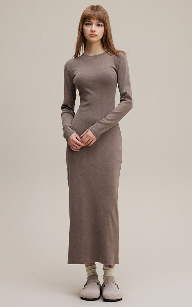 Cardydony Women's Women's Long Sleeve Bodycon Maxi — Ribbed Knit, Back-Slit