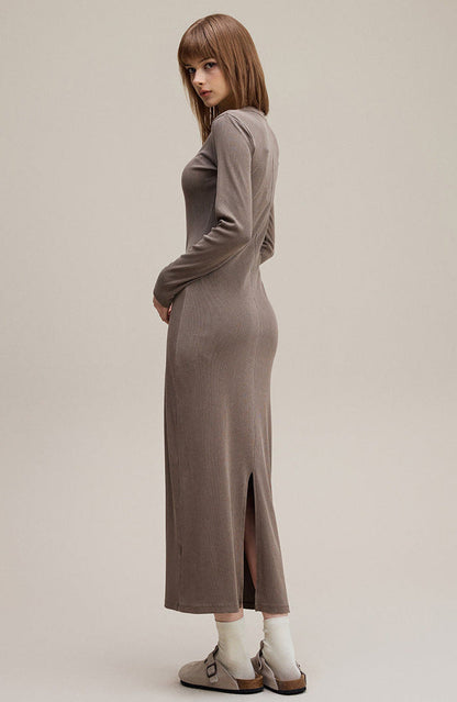 Cardydony Women's Women's Long Sleeve Bodycon Maxi — Ribbed Knit, Back-Slit