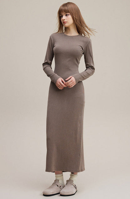Cardydony Women's Women's Long Sleeve Bodycon Maxi — Ribbed Knit, Back-Slit