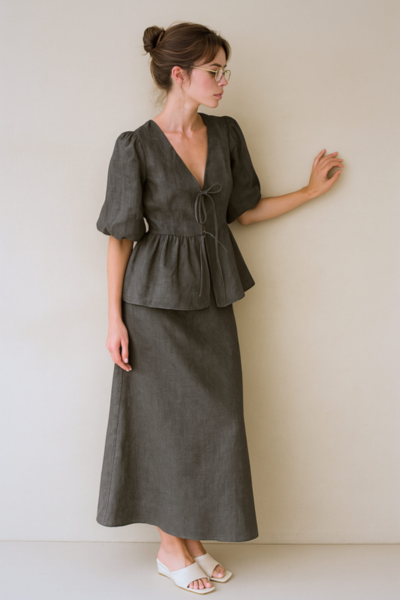 Cardydony Women's Cotton Puff Sleeve Top and Long Skirt Set – Summer Two-Piece Outfit