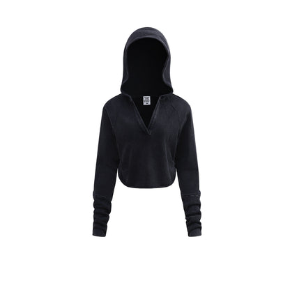 Cardydony Women's Women's Cropped Zipless Hoodie – Streetwear Long-Sleeve Crop Top