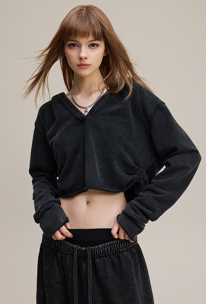 Cardydony Women's Women's Cropped Zipless Hoodie – Streetwear Long-Sleeve Crop Top