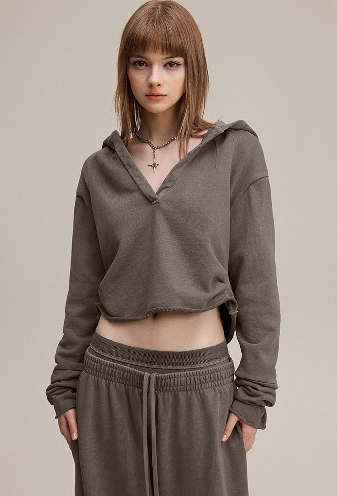Cardydony Women's Women's Cropped Zipless Hoodie – Streetwear Long-Sleeve Crop Top