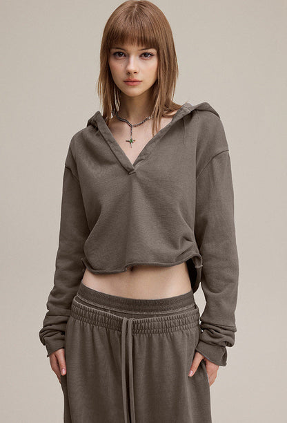 Cardydony Women's Women's Cropped Zipless Hoodie – Streetwear Long-Sleeve Crop Top