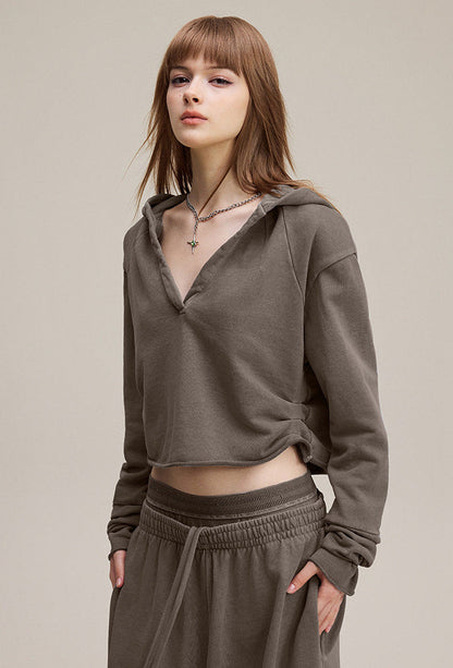 Cardydony Women's Women's Cropped Zipless Hoodie – Streetwear Long-Sleeve Crop Top