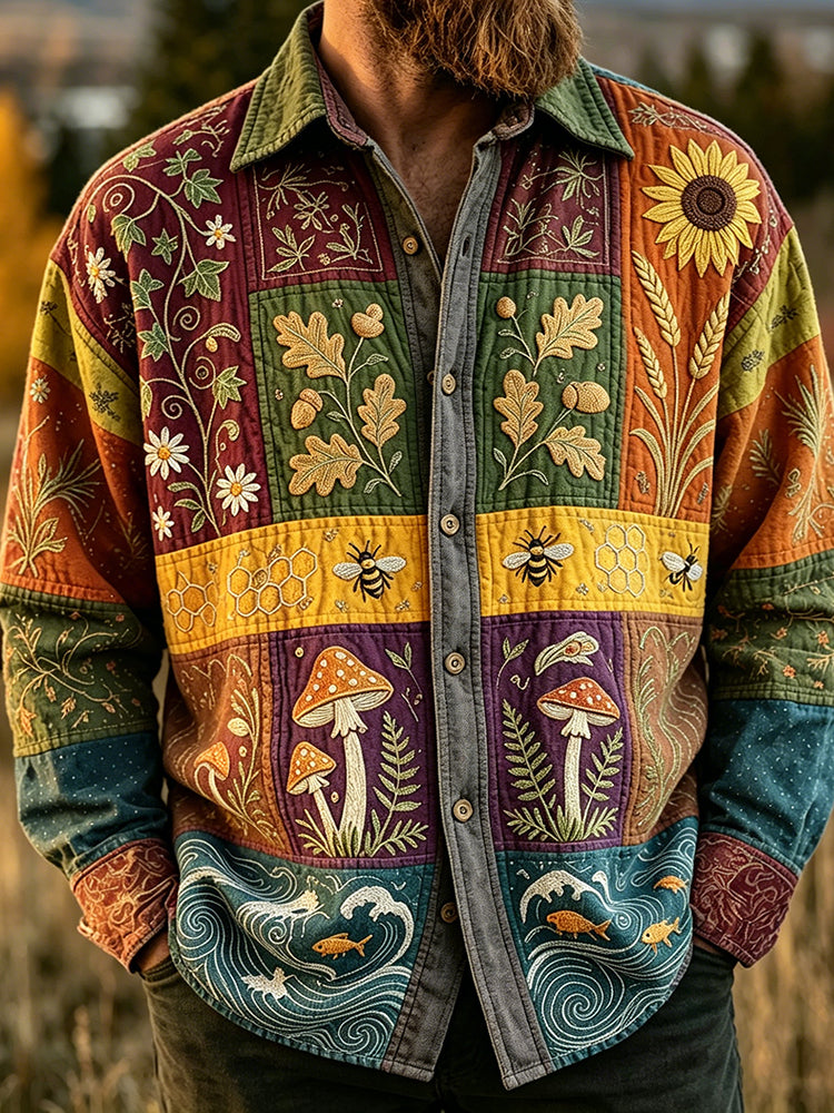 Cardydony Men's Bee Mushroom And Plant Hippie Art Print Shirt