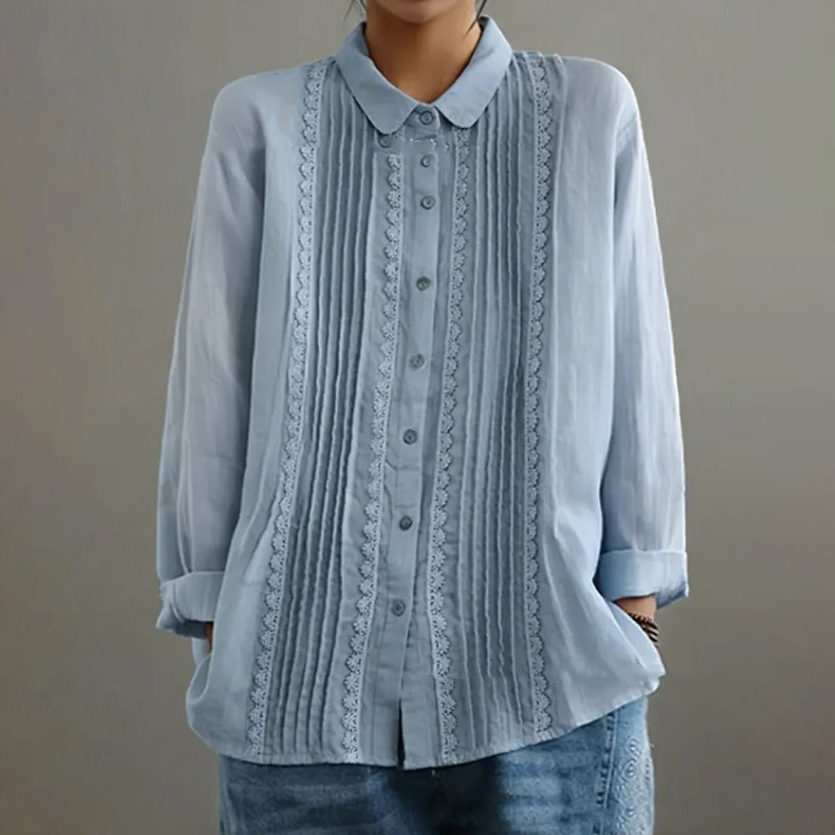 Cardydony Women's Casual Shirt Button Up Lace Linen Blend Blouse