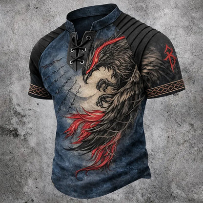 Cardydony Men's Viking Outdoor Printed Color Block Cotton Linen Top