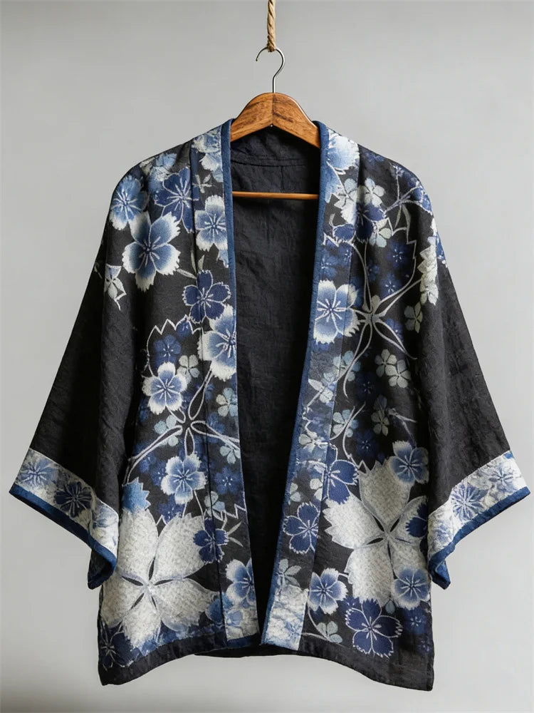 Cardydony Japanese Cherry Blossom Art Linen Kimono