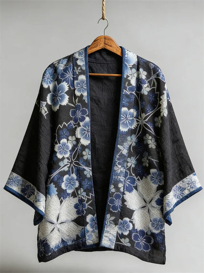Cardydony Japanese Cherry Blossom Art Linen Kimono