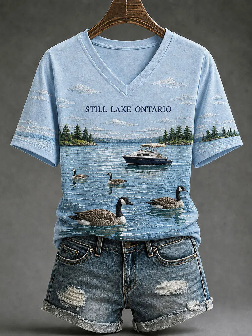 Cardydony Women's Lake Ontario Casual Art Printed T-shirt