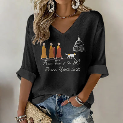 Cardydony Women's Walk For Peace Print V-neck T-shirt