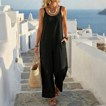 Cardydony Women's Casual Solid-color Wide-leg Jumpsuit