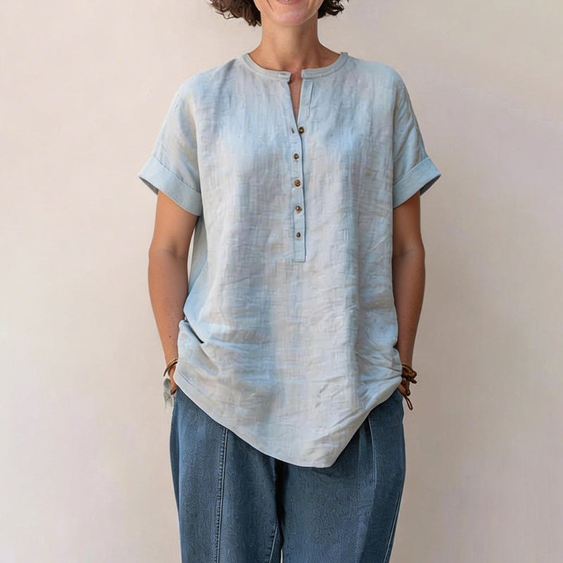 Cardydony Women's Solid Color Stand Collar Button Linen Blend Shirt