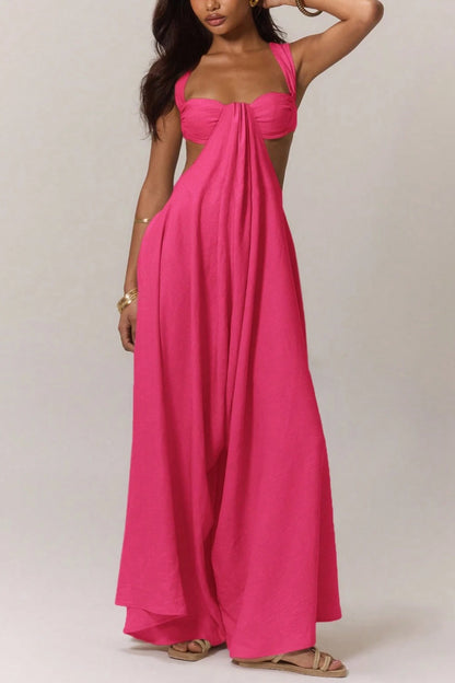 Cardydony Women's Solid Color Casual Camisole Loose Stretch Wide-leg Jumpsuit