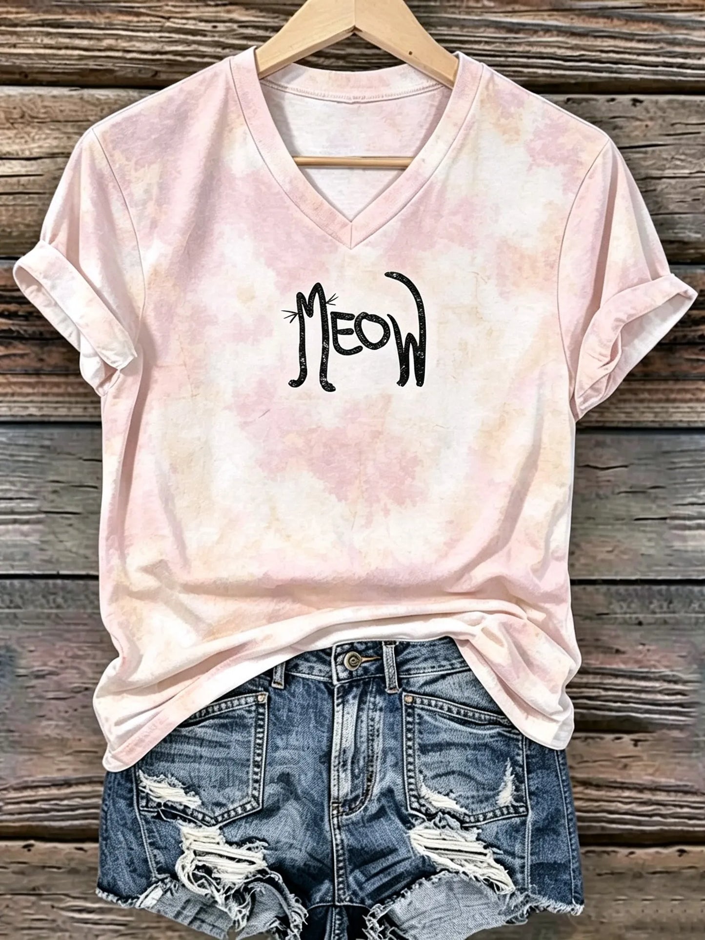Cardydony Women's Retro Bohemian Style Cat Print Cotton Linen T-shirt