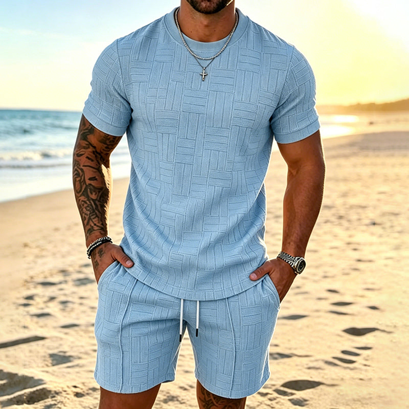 Cardydony Leisure Textured T-shirt And Shorts Two Piece Set