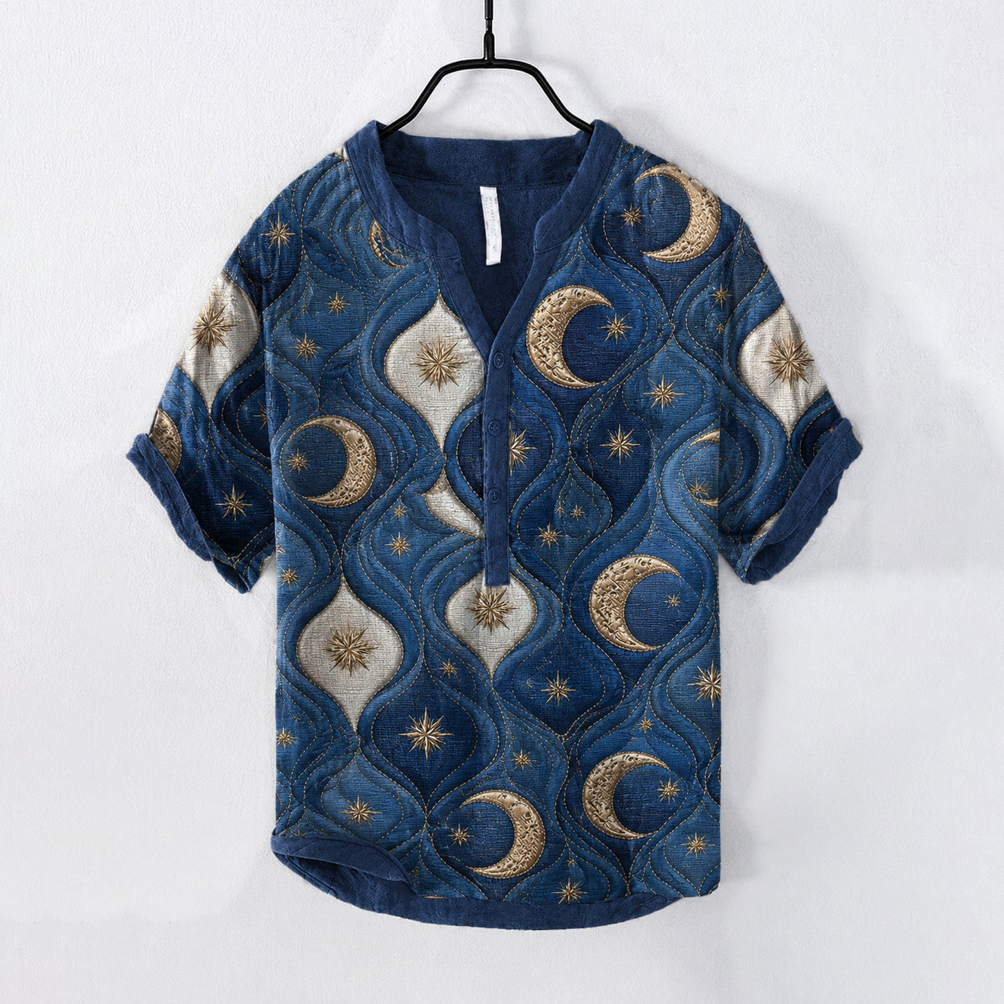 Cardydony Men's Japanese Art Sun, Moon And Star Print Cotton Linen Top