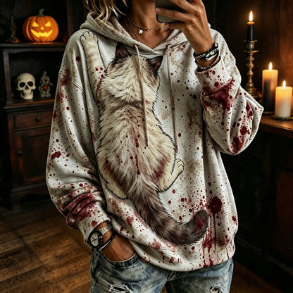 Cardydony Women's Realistic 3d Fluffy Back View Ragdoll Cat Clinging Cat In Bloody Print Hoodie