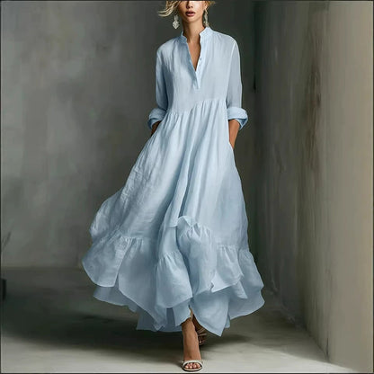 Cardydony Women's Flowy Solid Color Buttons Linen Blend Maxi Bud Dress