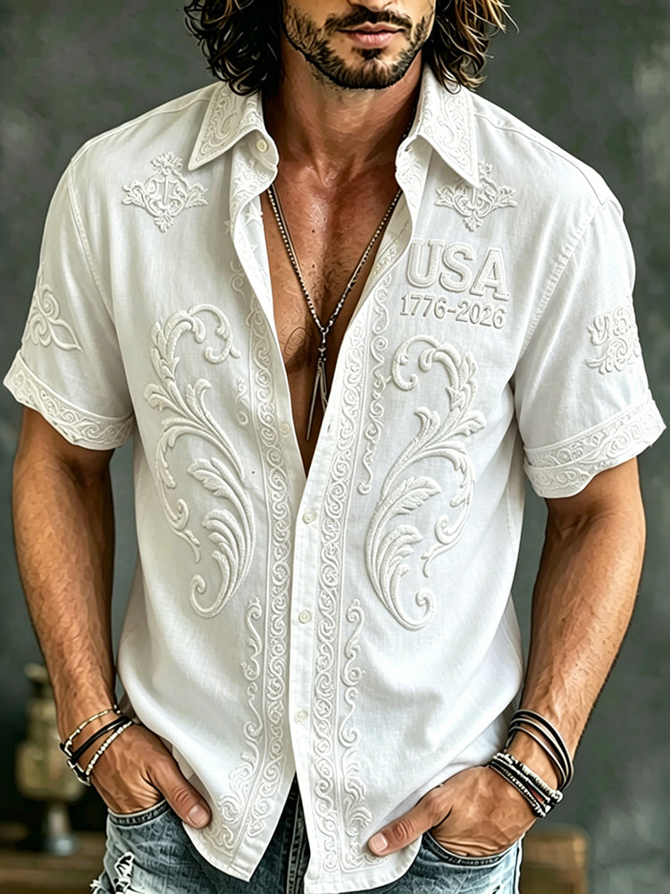 Cardydony Men's Retro Ethnic Embossed Usa Print Short-sleeve T-shirt