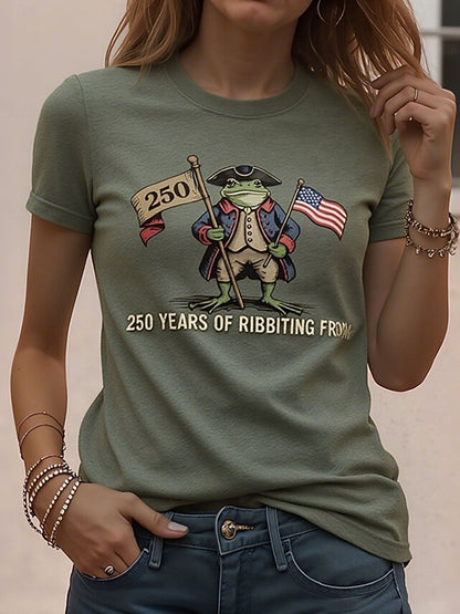 Cardydony Women's Retro American 250th Anniversary Patriotic Round Neck T Shirt