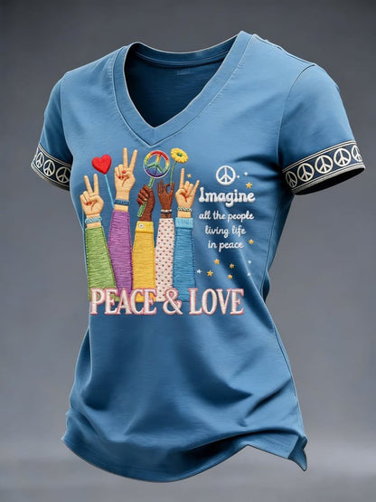 Cardydony Women's Imagine All The People Living Life In Peace Print T-shirt