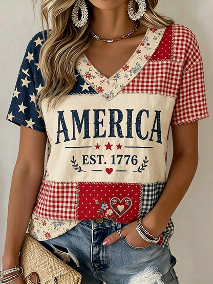 Cardydony Women's Retro American Anniversary Printed T-shirt