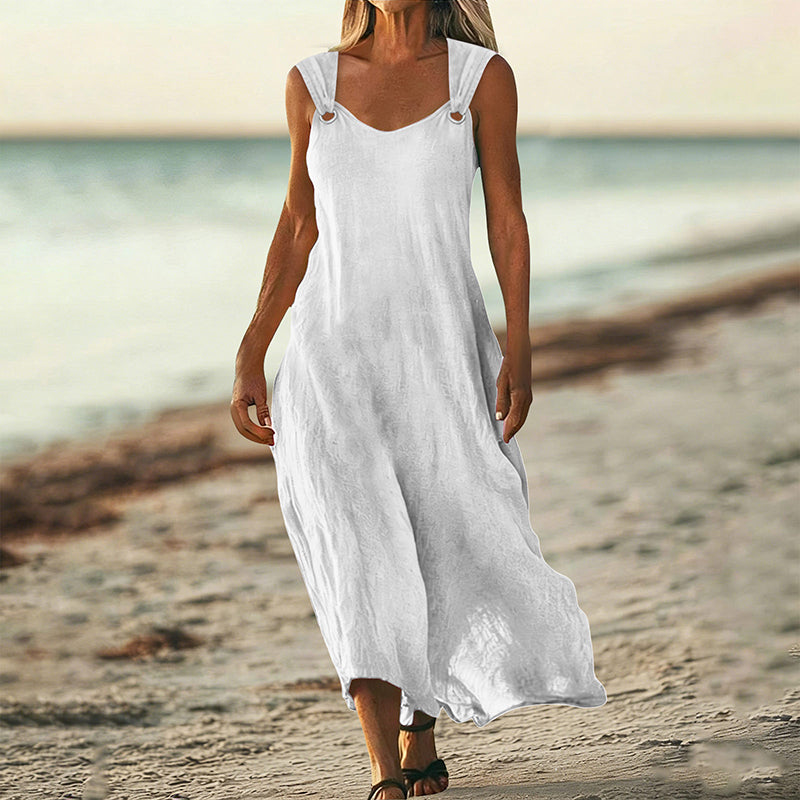 Cardydony Women's Solid Color Linen Blend Sleeveless Dress