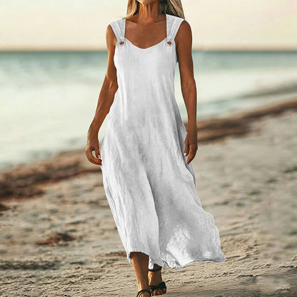 Cardydony Women's Solid Color Linen Blend Sleeveless Dress