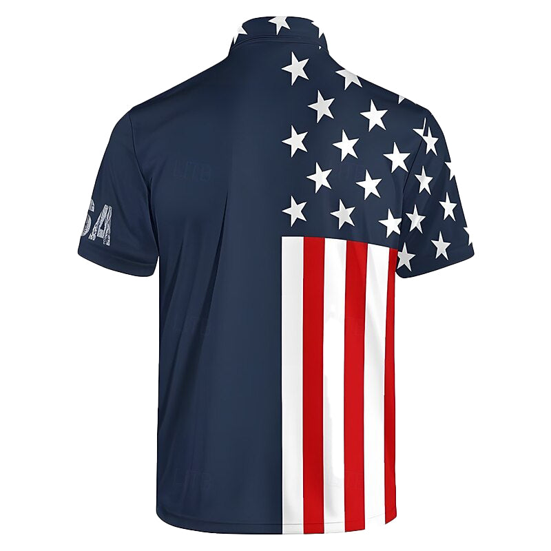 Cardydony Men's American Us Flag Veterans Print Polo Shirt