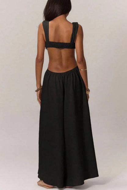 Cardydony Women's Solid Color Casual Camisole Loose Stretch Wide-leg Jumpsuit