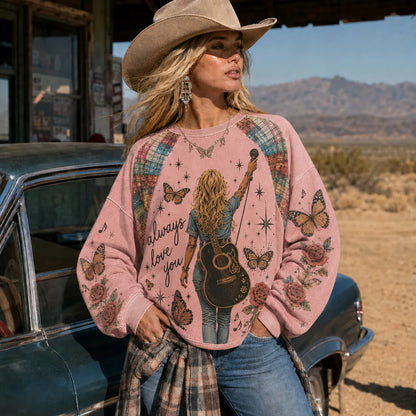 Cardydony Women's Country Music Queen Till We Meet Again Art Print Round Neck Sweatshirt