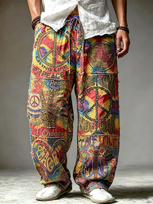 Cardydony Men's Retro Bohemian Hippie Style Printed Casual Pants