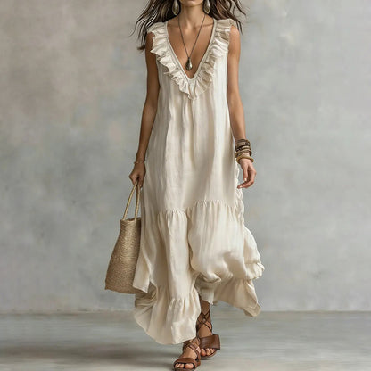 Cardydony Women's Elegant Ruffled Vest Maxi Dress