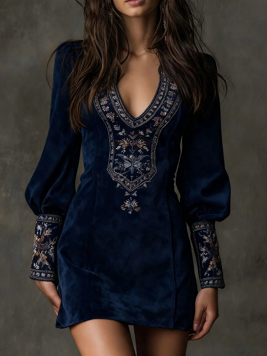 Cardydony Retro V-neck Embroidered Dress