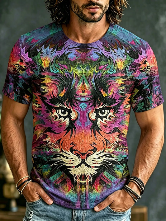 Cardydony Men's Retro Tiger Head Print T-shirt