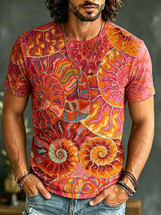 Cardydony Men's Retro Abstract Pattern Casual Short-sleeve T-shirt