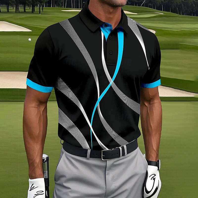Cardydony Men's Vintage Line Pattern Golf Sports Polo Shirt