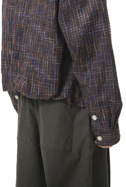 Cardydony Women's Plaid Shirt Oversized Button Up Seersucker Texture Curved Hem – Women's Layer