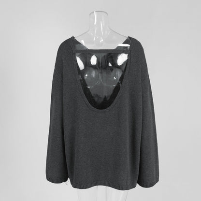 Cardydony Women's Women's Knit Sweater -  Backless Open Back Long Sleeve Top