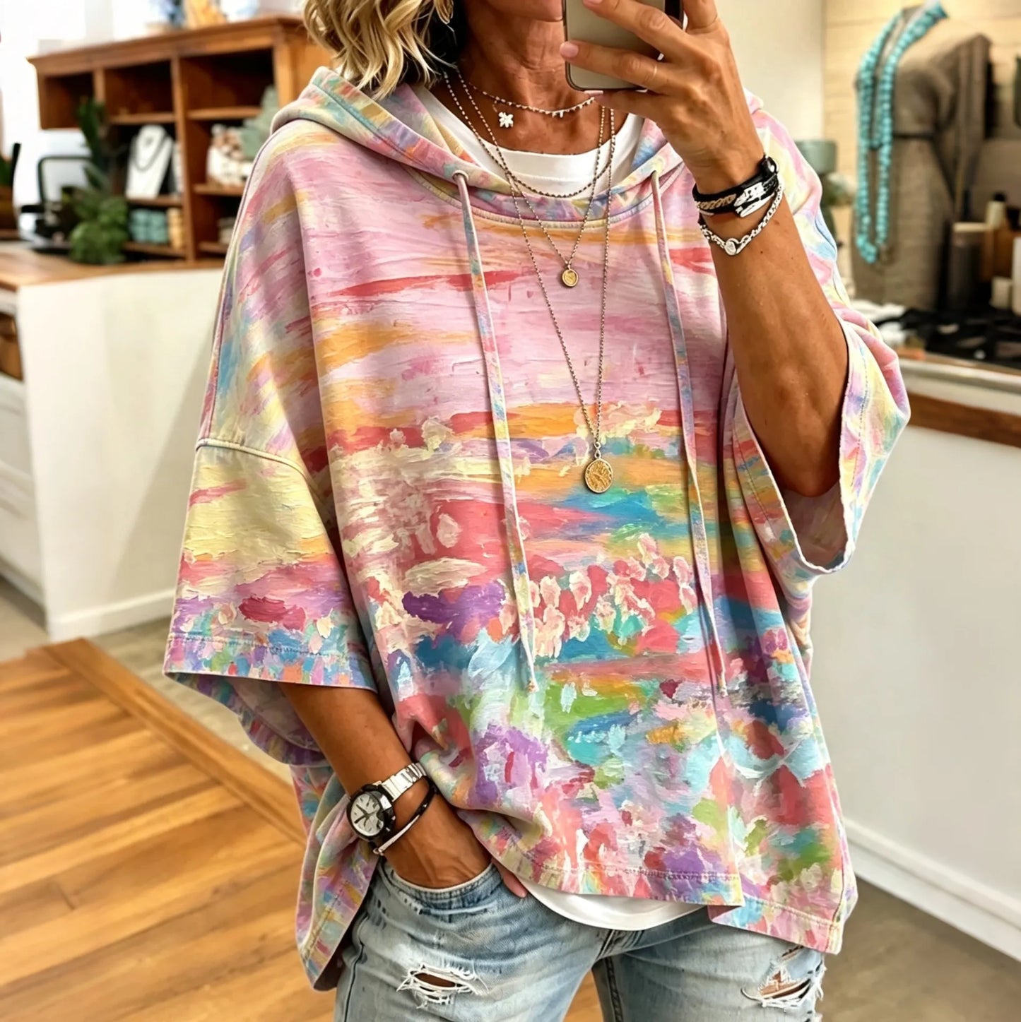 Cardydony Women's Floral Print Hooded Sweatshirt