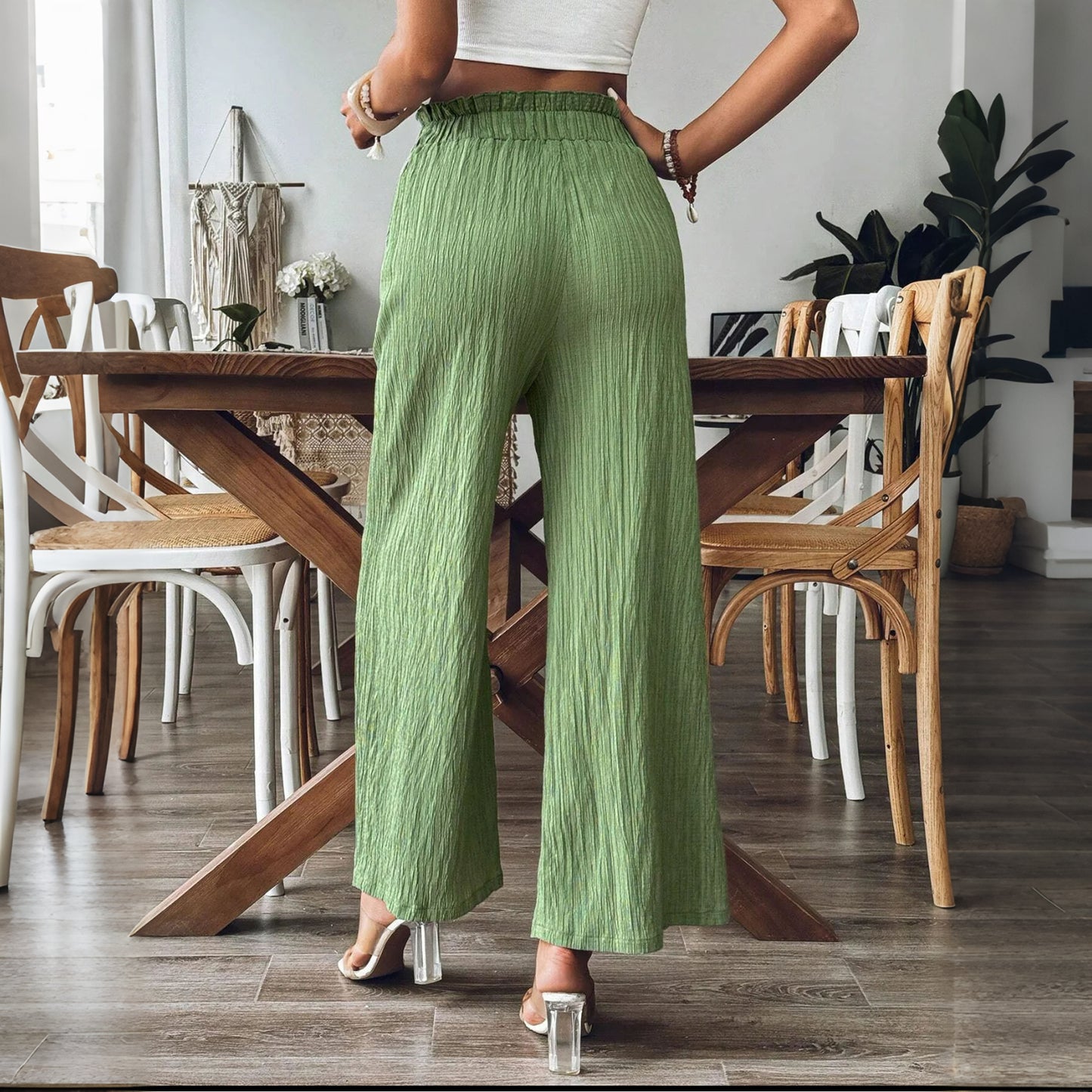 Cardydony Casual Loose Bud Waist Solid Color Linen Pants