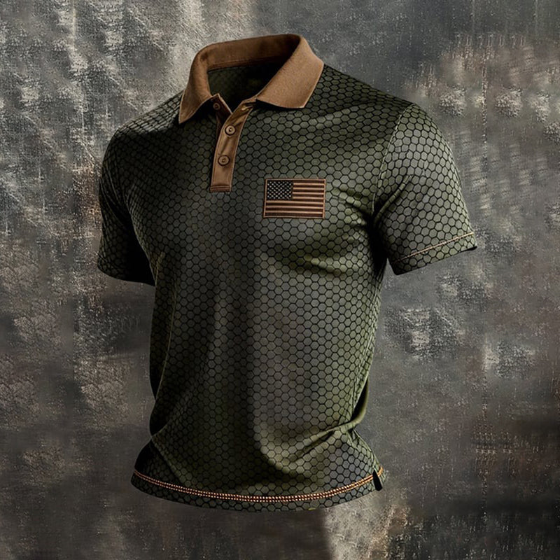Cardydony Men's Retro Patriot Color Block Polo Shirt