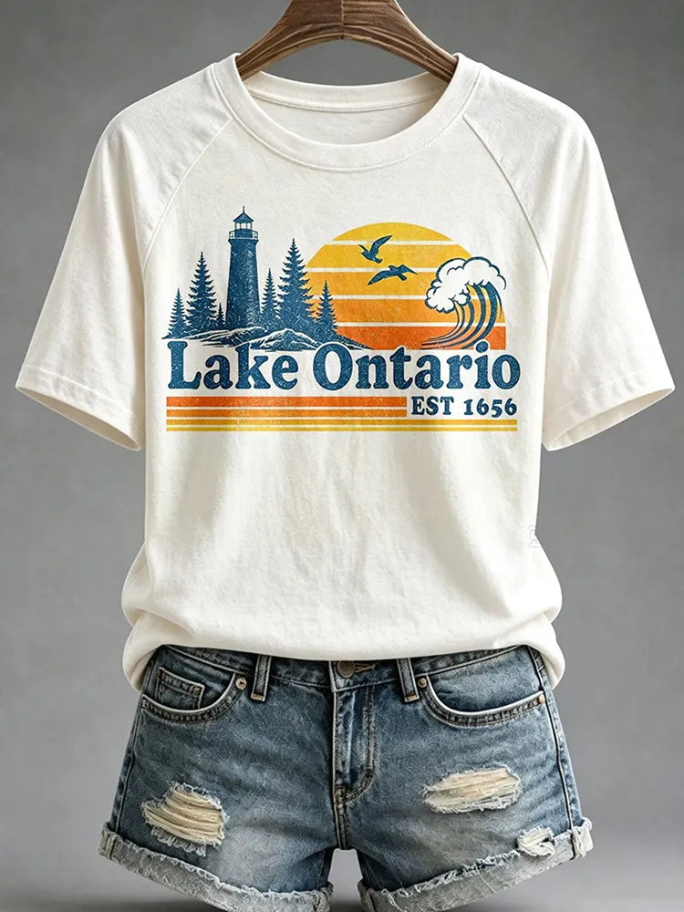 Cardydony Women's Lake Ontario Printed Casual T-shirt